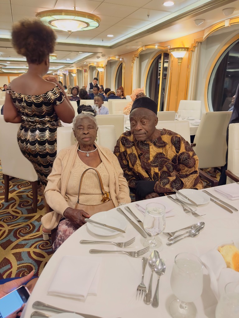 Mama Rose celebrating at a formal cruise banquet